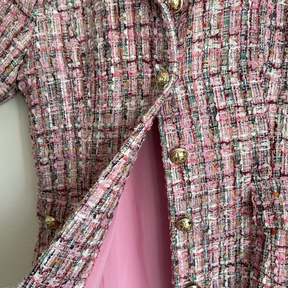 Endless Rose Pink Multi Tweed Collared Short Sleeve Dress - Picture 6 of 9